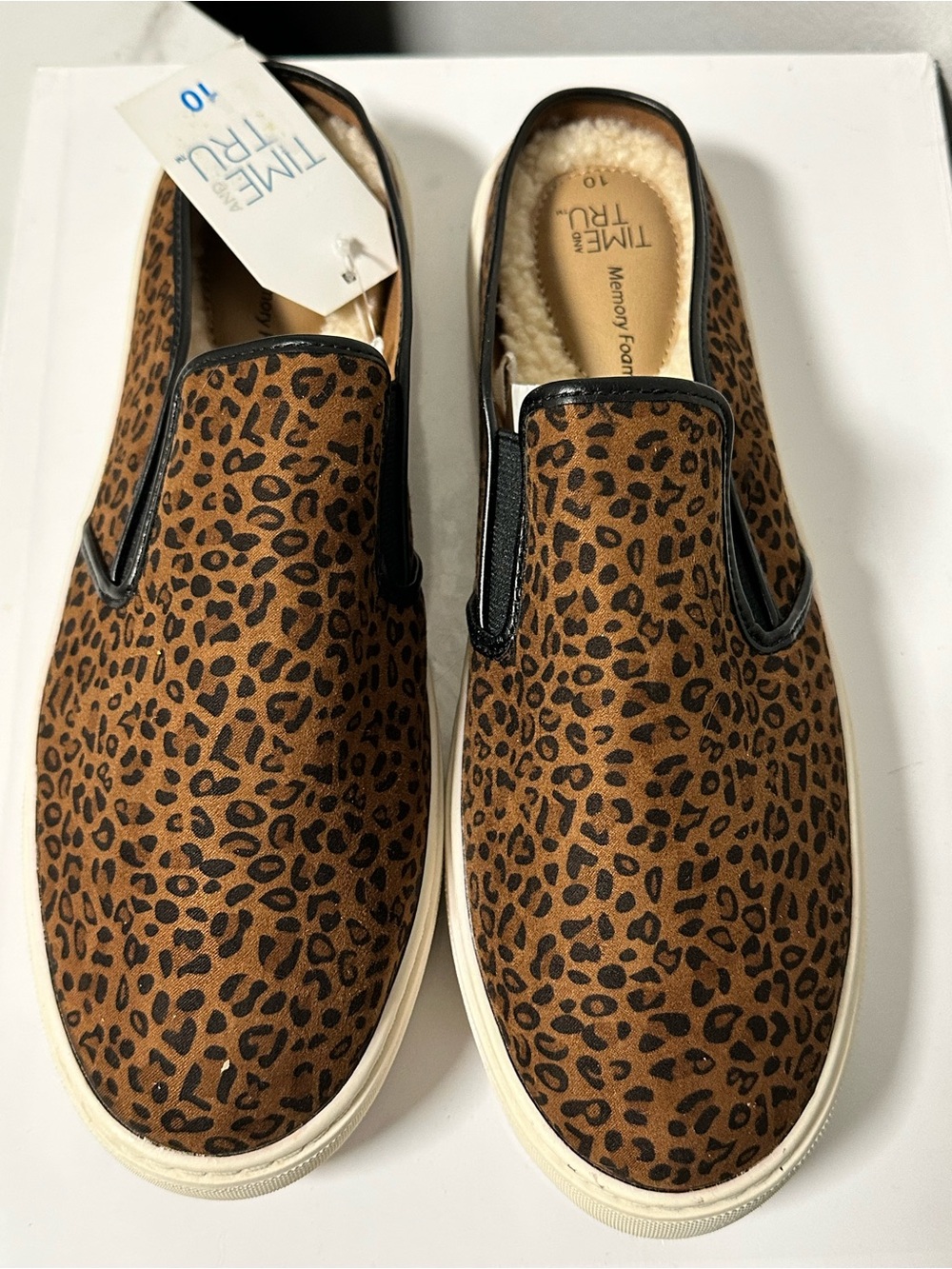 Time and Tru Leopard Print Slip-On Loafers in Brown and Black